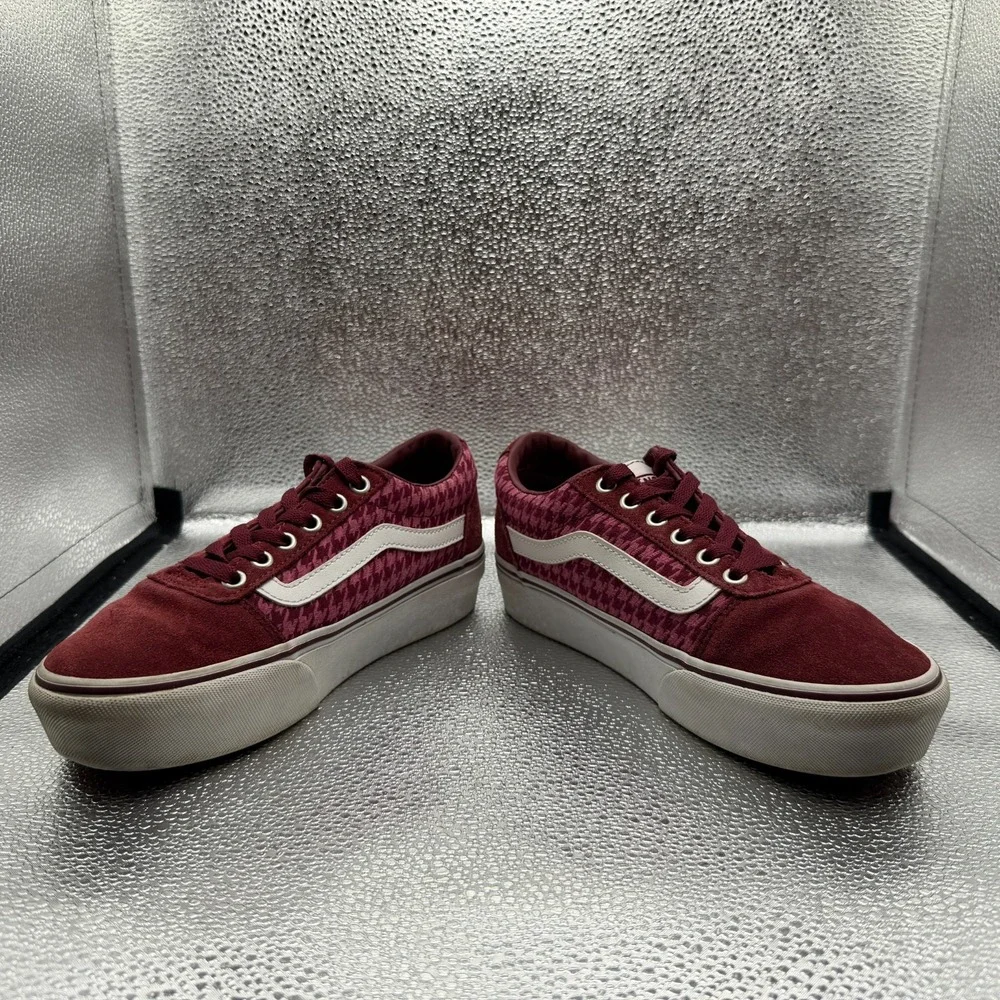 Size 7 Vans Ward Platform Plaid Mix Port Burgundy Suede Womens Sneakers 721356
